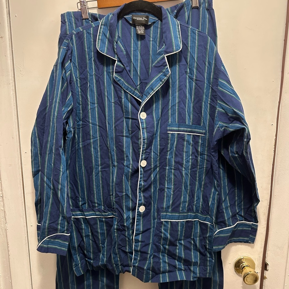 Dior Navy and Teal Striped Pajama Set